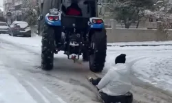 Traktöre halat bağlayıp kaydılar!